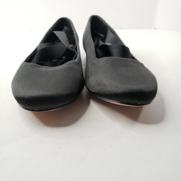 Asos Ribbon Ballerina Flats Sz 5 Black Satin Wrap Around Ankle Tie Ballet Shoes - Picture 5 of 11